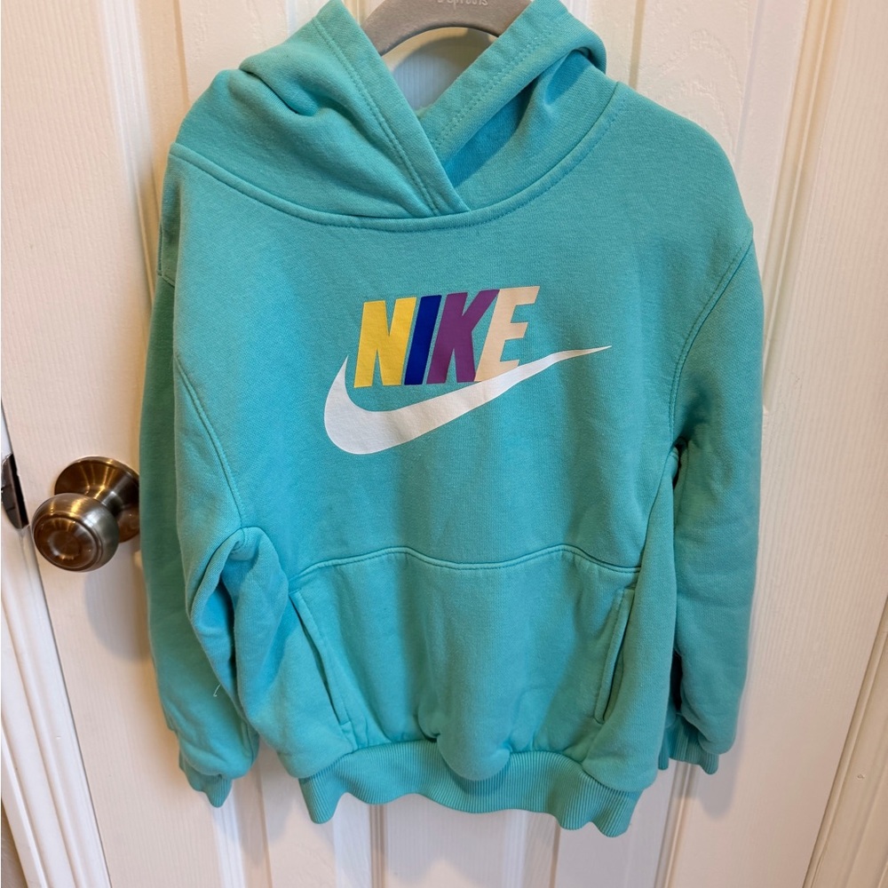 Nike Kids Aqua Hoodie with Multicolor Logo
